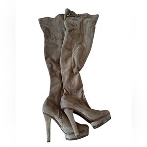 New Gray thigh high suede boots with high platform